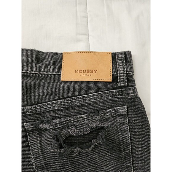 Moussy Vintage Mini Skirt Womens 29 Black Distressed Button Fly Denim Boho Beach - Picture 6 of 9